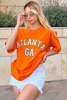Оранжевая женская футболка оверсайз с принтом Atlanta Swist, оранжевый