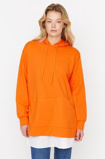 Оранжевая нижняя юбка с капюшоном, тканый свитшот смешанной вязки Trendyol Modest, оранжевый
