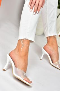 Белые прозрачные женские тапочки на толстом каблуке Fox Shoes, белый