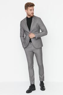 Серые мужские узкие текстурированные брюки Trendyol, серый