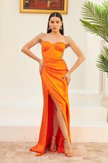 Оранжевое длинное вечернее платье с атласной завязкой и платье для приглашения Carmen, оранжевый