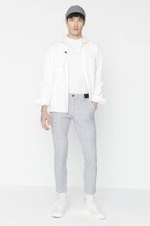 Серые мужские брюки-чиносы узкого кроя в клетку с карманами Trendyol, серый