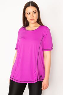 Женская спортивная блузка больших размеров с фиолетовым воротником и окантовкой Şans, фиолетовый