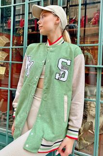 Женская студенческая куртка с вышивкой Green Ny Swist, зеленый