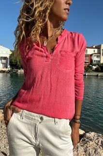 Женская стираная блузка цвета фуксии с одним карманом Güneşkızı, розовый