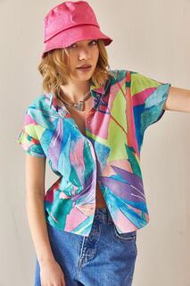 Бирюзовая разноцветная рубашка с воротником-поло XHAN, бирюзовый