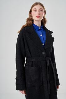 Черное фактурное пальто из букле Mizalle, черный