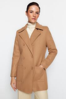 Пальто - Коричневый - Двубортный Trendyol, коричневый