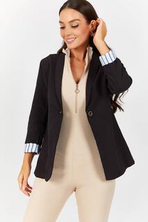 Женская темно-коричневая куртка в полоску с внутренней полоской на одной пуговице armonika, коричневый