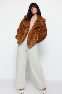 Пальто - Коричневый - Двубортный Trendyol, коричневый