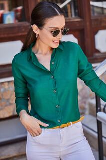 Женская темно-зеленая однотонная рубашка с длинным рукавом armonika, зеленый