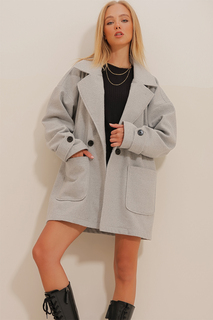 Пальто - Серый - Базовый Trend Alaçatı Stili, серый