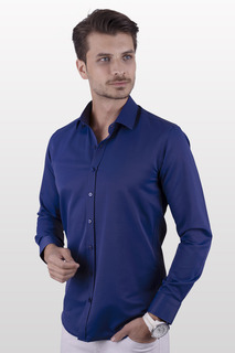 Синяя атласная приталенная мужская рубашка Parliament в подарочной упаковке Etikmen, синий