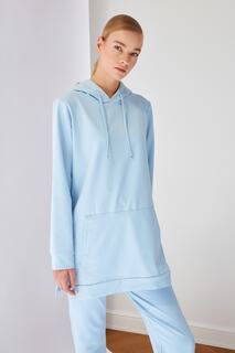 Синяя вязаная толстовка в стиле хиджаб с капюшоном Trendyol Modest, синий