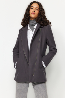 Пальто - Серый - Двубортный Trendyol, серый