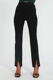 Черные женские брюки с высокой талией и разрезом Mg1651 Madmext, черный