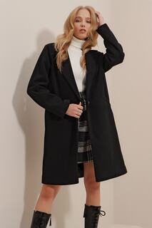 Пальто - Черный - Двубортный Trend Alaçatı Stili, черный