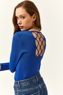 Женская трикотажная блузка Saks синяя клетка на спине с глубоким вырезом и v-образным вырезом Olalook, темно-синий