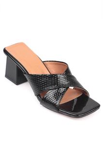 Черные женские тапочки из крокодиловой кожи на среднем каблуке с перекрестными ремешками Capone Outfitters, черный
