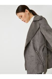 Замшевая куртка с поясом и плюшевой подкладкой внутри Koton, серый