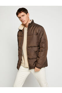 Блестящая куртка-пуховик с воротником-стойкой и карманом на молнии с подробной водонепроницаемостью Koton, коричневый