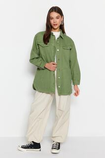 Зеленая джинсовая куртка с детальной строчкой Trendyol Modest, зеленый