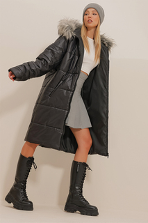 Пальто - Черный - Пуховик Trend Alaçatı Stili
