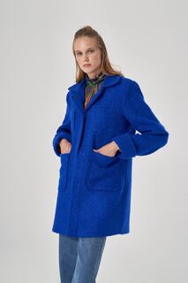 Пальто Saks на цветной подкладке букле Mizalle, темно-синий