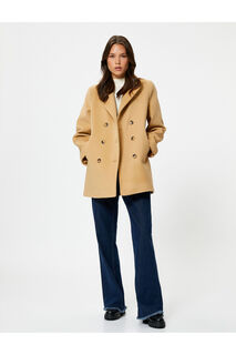 Пальто Stash, двубортный карман на пуговицах, детализированный Koton, коричневый