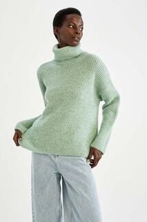 Блестящий свитер с водолазкой Relax Fit DeFacto, бирюзовый