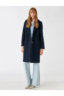 Пальто с карманами на двух пуговицах из смесовой шерсти Koton, темно-синий