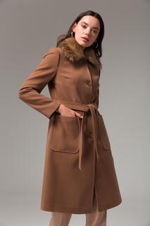 Пальто со съемным меховым воротником и карманом, черный 3761 Concept., коричневый