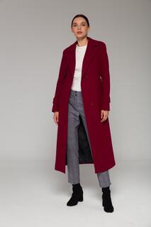 Пальто средней длины с накидкой и эполетом и детальной застежкой на кнопках Fez 3771 Olcay, бордовый