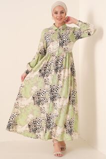 Зеленое платье-хиджаб с рубашечным воротником и узором Bigdart, зеленый