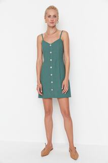Зеленое миниатюрное тканое платье-трапеция супер мини Trendyol, зеленый