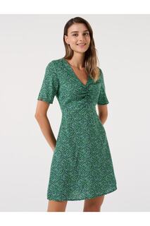 Зеленое платье-миди прямого кроя с V-образным вырезом и цветочным узором Jimmy Key, зеленый