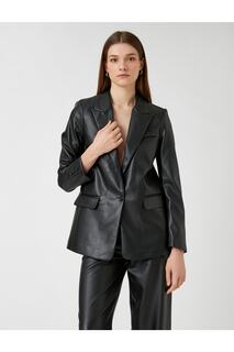 Пиджак из искусственной кожи с карманом и одной пуговицей Koton, черный