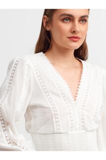 Блуза с кружевной отделкой-бежевый Dilvin, экрю