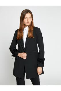 Пиджак с рукавами и перьями, одна пуговица Koton, черный