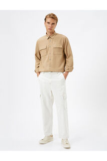 Спортивная рубашка с карманом и детальной кнопкой, классический воротник с длинным рукавом Koton, коричневый