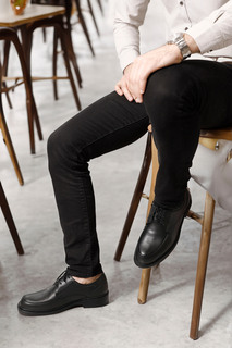Черные повседневные мужские туфли из натуральной кожи Gön с круглым носком на шнуровке 42176 GÖNDERİ(R), черный