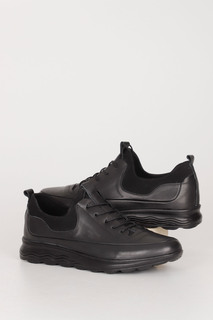 Черные повседневные мужские кроссовки из натуральной кожи с круглым носком на шнуровке 42987 GÖNDERİ(R), черный
