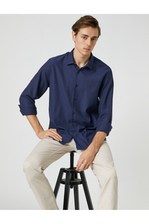 Спортивная рубашка Slim Fit с классическим воротником и длинными рукавами, без железа Koton, темно-синий