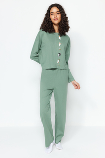 Пижамный комплект - Зеленый - Животный принт Trendyol