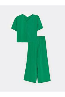 Пижамный комплект - Зеленый - Однотонный LC Waikiki, зеленый