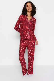 Пижамный комплект - бордовый - Galaxy Trendyol