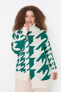 Зеленый вязаный свитер с высоким воротником Trendyol