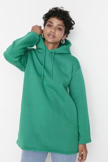 Зеленый вязаный свитшот с капюшоном и нечеткой изнанкой Trendyol Modest