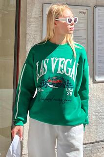 Зеленый женский хлопковый свитшот с принтом Las Vgs Swist