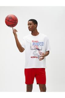 Спортивная футболка оверсайз с баскетбольным принтом и круглым вырезом, с коротким рукавом Koton, белый